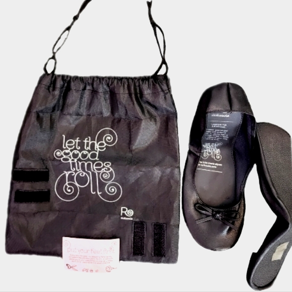 Rollasole Shoes - Rollasole Ballet Flats With Travel Bag Black Size 9.5